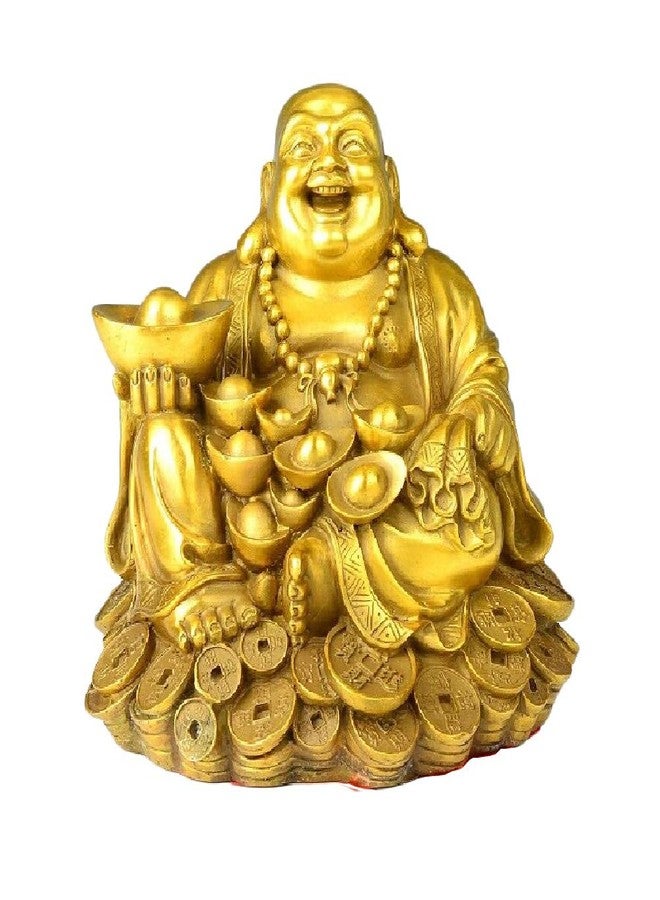 WEALTHCOMING Laughing Buddha Statues,Wealth Buddha Figures On Coins,Lucky Buddha Art Desk Decor - Image 1